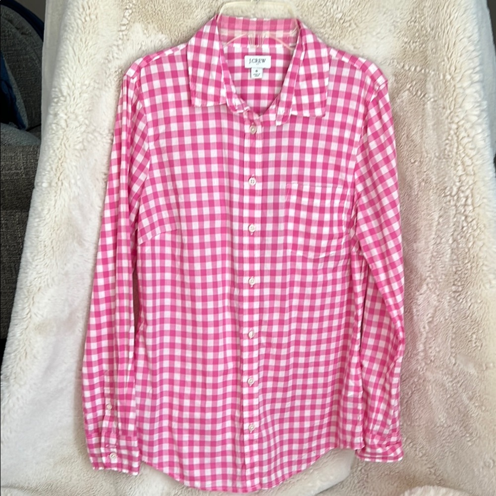 J. Crew Pink Gingham Button-Up Shirt NWOT Size Small